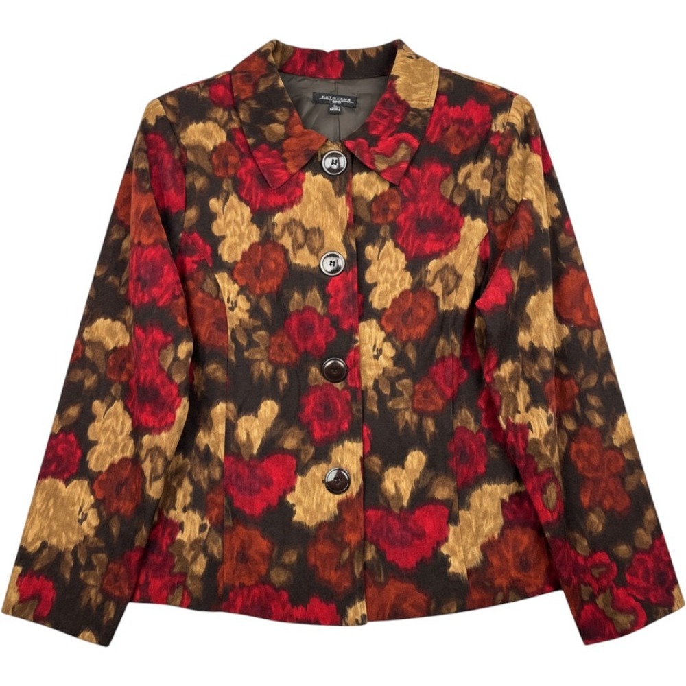 Notations‎ Blazer Womens PL Floral Stretch Career Jacket Lined Button Front